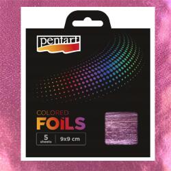PENTART Dekorfólia 9x9cm metál 5lap/csomag pink