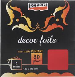 PENTART Dekorfólia 14x14cm metál 5lap/csomag piros (20739)