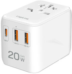 LogiLink Univerzális utazó tápegység, 20 W (PD), 4x csatlakozók, tűzálló, fehér (PA0356) - dstore