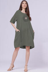 Rosa 99 Rochie midi din in cu floare din paiete pe piept, kaki Talie unica