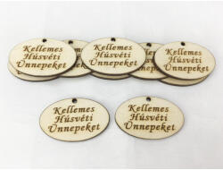 Corolla Natúr fa - "Kellemes Húsvéti Ünnepeket" ovál tábla 2, 5x4cm 10db/csomag