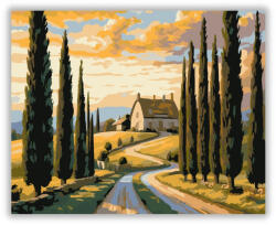  Ciprusokkal Szegélyezett Vidéki Út - számfestő készlet