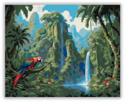  Trópusi Esőerdő Színpompás Papagájokkal - számfestő készlet