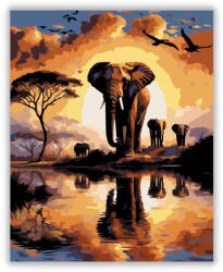  Naplementei Elefántok a Folyóparton - számfestő készlet