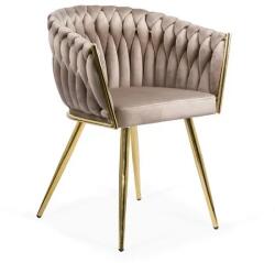  Scaun living BUC 261, catifea, structura metalica aurie, perne groase, 120 kg Bej