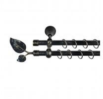 Sn Deco Group Galerie dubla metalica Frunza 19mm, negru auriu, 120 cm, prindere perete, KIT COMPLET Suport draperie