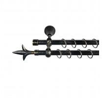 Sn Deco Group Galerie dubla metalica Lance 16mm, negru auriu, 160 cm, prindere perete - KIT COMPLET Suport draperie