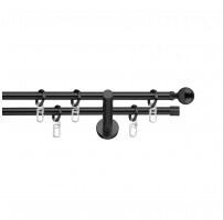 SN Deco Group Galerie metalică Ball, Ø 19mm, 160 cm, dublă neagră cu consolă plată Suport draperie