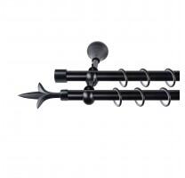 Sn Deco Group Galerie dubla metalica Lance 16mm, negru, 160 cm, prindere perete - KIT COMPLET Suport draperie