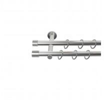 SN Deco Group Galerie metalică Cilindru Striat, Ø 16mm, 120 cm, dublă nichel-satinat cu consolă plată Suport draperie
