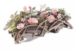 Decorer Suport lumanari din lemn decorat cu oua roz 30x14x9 cm (A51.47.41)