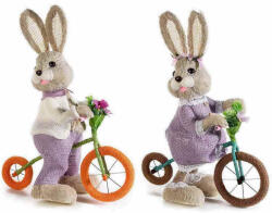 Decorer Set 2 figurine Iepurasi Paste cu bicicleta din fibre naturale 26x13x35 cm (A58.08.27)