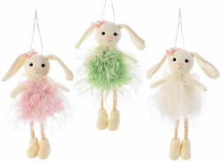 Decorer Set 3 figurine Iepurasi suspendabili din textil roz verde crem 6x14 cm (A16.10.99)