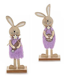 Decorer Set 2 figurine Iepurasi din lemn si textil mov 13x5x32 cm (A51.44.16B)