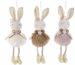Decorer Set 3 figurine Iepurasi suspendabili din textil alb maro roz 6x5x19 cm (A16.08.54)