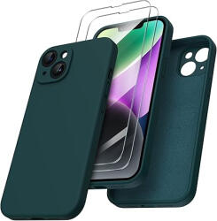 ORNARTO Set compus din Husa ORNARTO pentru iPhone 14 Plus 6.7 inch (2022), Silicon Lichid, Verde Olive si 2 Folii de Protectie pentru Ecran