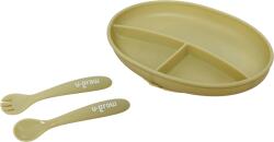 U-Grow Set farfurie cu lingurita si furculita silicon pentru bebelusi U-Grow, olive (UG-SET9OV) Set pentru masa bebelusi