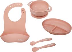 U-Grow Set diversificare 5 piese din silicon pentru bebelusi U-Grow, contine baveta, bol, farfurie, lingurita si furculita, roz (UG-SET2PK) Set pentru masa bebelusi