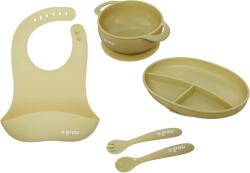 U-Grow Set diversificare 5 piese din silicon pentru bebelusi U-Grow, contine baveta, bol, farfurie, lingurita si furculita, olive (UG-SET2OV) Set pentru masa bebelusi