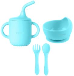U-Grow Set 4 piese diversificare din silicon, blue, U-Grow (UG-422BL) Set pentru masa bebelusi