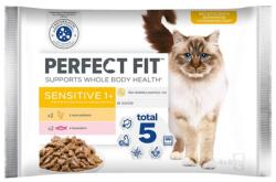 Perfect Fit Sensitive 1+ tasakok 4x85 g teljes értékű nedves eledel felnőtt macskáknak, csirkemártással, lazaccal