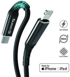 Crong Armor Link - USB-C-Lightning MFi fonott kábel 150 cm fekete (CRG-AL15USCL-BLK)