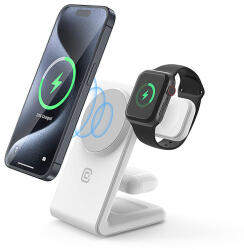 Crong MagSpot Pivot Stand - MagSafe töltő iPhone, Apple Watch és AirPods készülékekhez hófehér (CRG-MSPS-WHT)