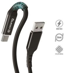 Crong Armor Link - USB-A-USB-C 60W 3A fonott kábel tápellátás gyors töltés 25cm fekete (CRG-AL025USAC-BLK)