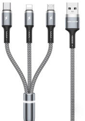 Wekome WDC-119 Fython sorozat - 3 az 1-ben USB-A-Lightning + USB-C + Micro USB PD csatlakozókábel 1, 2 m ezüst (WK-WDC-119_SILVER)