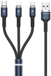 Wekome WDC-119 Fython sorozat - 3 az 1-ben USB-A-Lightning + USB-C + Micro USB PD csatlakozókábel, 1, 2 m fekete (WK-WDC-119_BLACK)