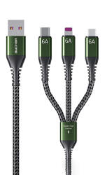 Wekome WDC-170 Raython sorozat - 3 az 1-ben USB-A - USB-C + Lightning + Micro USB 1, 2 m-es gyorstöltő PD-kábel fekete (WK-WDC-170_BLACK)