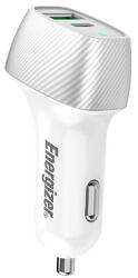 Energizer Ultimate - USB-C és USB-A 38W PD + QC3.0 autós töltő fehér/ezüst (D38WS)