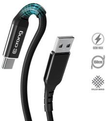 Crong Armor Link - USB-C-USB-A 60 W-os fonott kábel tápellátás, gyorstöltés 150 cm fekete (CRG-AL15USAC-BLK)