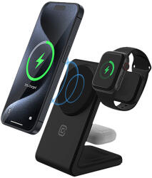 Crong MagSpot Pivot Stand - MagSafe töltő iPhone, Apple Watch és AirPods készülékekhez Shadow Black (CRG-MSPS-BLK)