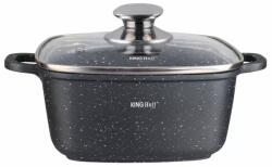 Kinghoff Oală pătrată cu capac 20x20 cm, 2.8L - Kinghoff KH 1601, neagră, cu strat antiaderent din marmură, compatibilă cu inducție