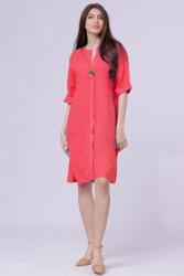 SHOPIKA Rochie tunica din in fucsia, cu nasture metalic decorativ Talie unica