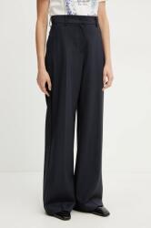 Weekend Max Mara gyapjú nadrág női, sötétkék, magas derekú széles, 2515131041600 - sötétkék 34