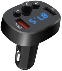 XO Bluetooth FM transmitter, 2xUSB, LED kijelző, 18W, QC3.0, fekete, XO-BCC03