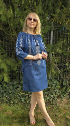 Ie traditionala Rochie din Denim cu broderie Zina 2
