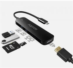 Approx USB HUB - Type-C 5in1 HUB (2db USB3.0, 1db MicroSD 1db SD kártya, 1db HDMI 4k30Hz) Fekete (HALADPAPPROXAPPC45)