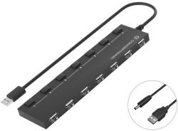 Conceptronic USB Hub - HUBBIES08B (7 Port, USB-A to 7xUSB 2.0, USB táp, fekete) (KELCONHUBBIES08B)
