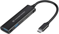 Conceptronic USB Hub - HUBBIES12B (4 Port, USB-C to 2x USB-C+2x USB-A, fekete) (KELCONHUBBIES12B)