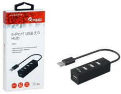 Equip-Life USB Hub - 128955 (4 Port, USB2.0, USB tápellátás, kompakt dizájn, fekete) (KELEQU128955)