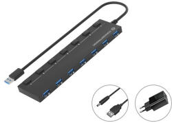 Conceptronic USB Hub - HUBBIES19BP (7 Port, USB-A to 7xUSB 2.0, külső táp, fekete) (KELCONHUBBIES19BP)