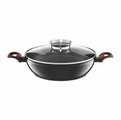 Ambition Tigaie adanca cu capac 28cm, 3.8L, sistem Aroma Knob, invelis Qualum Basic Stone Edition, Darkwood (29467)