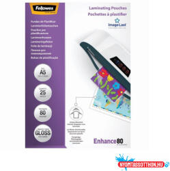 Fellowes Lamináló fólia, A5, 80 mikron, fényes, 25 db/doboz, Fellowes(R) (5396003)