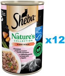Sheba konzervdoboz 12x400 g Nature's Collection nedves teljes értékű eledel felnőtt macskáknak lazaccal, jamgyökérrel és zöldbabbal mártásban