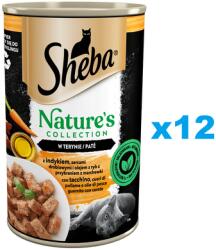 Sheba konzervdoboz 12x400 g Nature's Collection nedves teljes értékű eledel felnőtt macskáknak pulykával, baromfiszívvel és halolajjal, sárgarépával, teriyana-ban