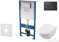 kielle Genesis falra szerelhető WC szett, Villeroy & Boch Subway 2.0 WC CeramicPlus bevonattal és softclose ülőkével, Kielle Gemini II matt fekete/króm nyomólappal SANI11AK5105 (SANI11AK5105)