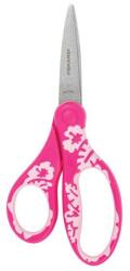 Fiskars Olló, iskolai, 15 cm, FISKARS "Softgrip", rózsaszín, virág motívummal (1027421) - iconink
